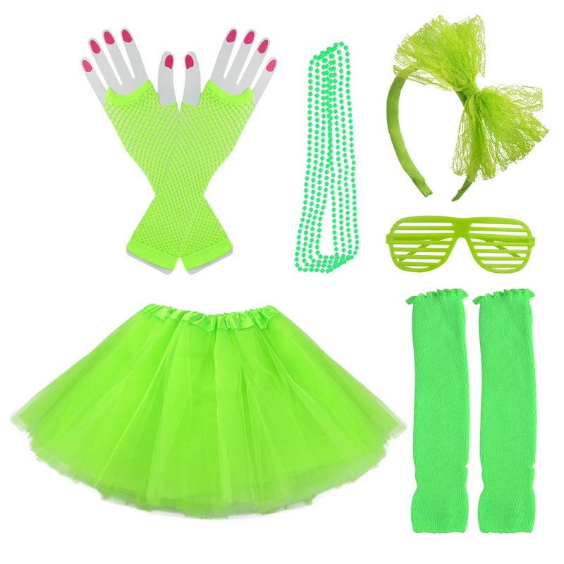 Miayon Kids 6 in 1 Costume Accessories 1970s 1980s Fancy Outfits and Dress for Cosplay Party Theme Party for Girl - Image 1